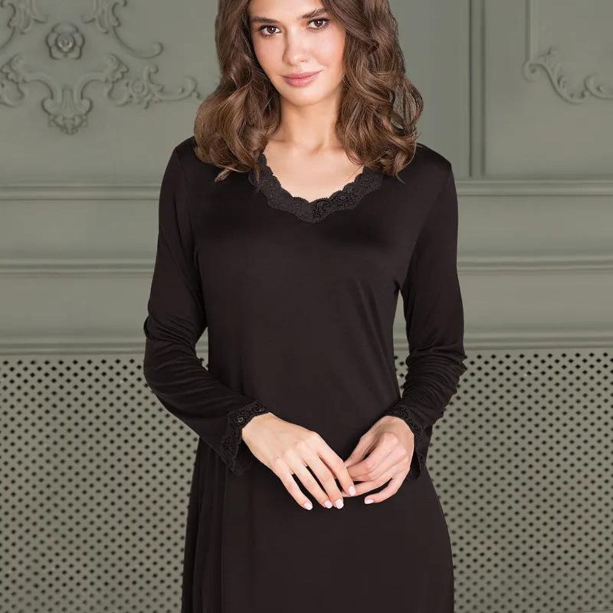 Lady Avenue Silk Jersey natkjole, sort - 23-50418 - 02 - Black