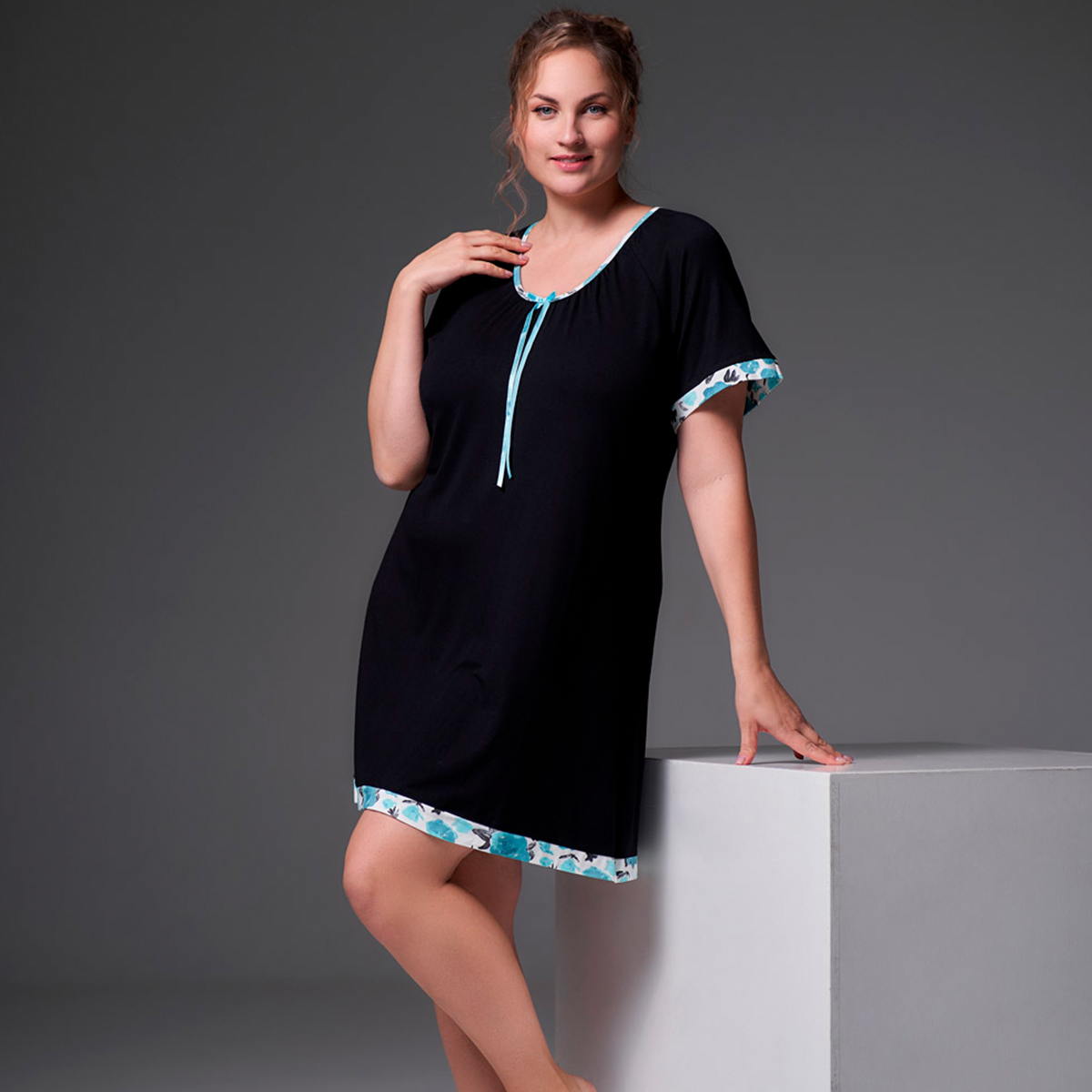 Plaisir Bamboo natkjole, sort - F249-1A - Black - Black