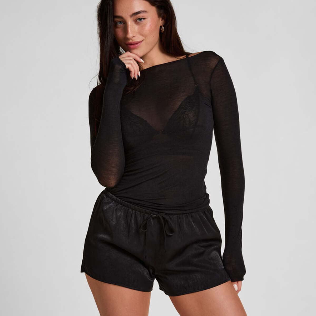 Hunkemöller Ayla natshorts, sort - 306169 - Caviar - Caviar