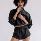 Girlfriend Collective Hummingbird Half Zip windbreaker, sort - 6006 - BLACK - Black